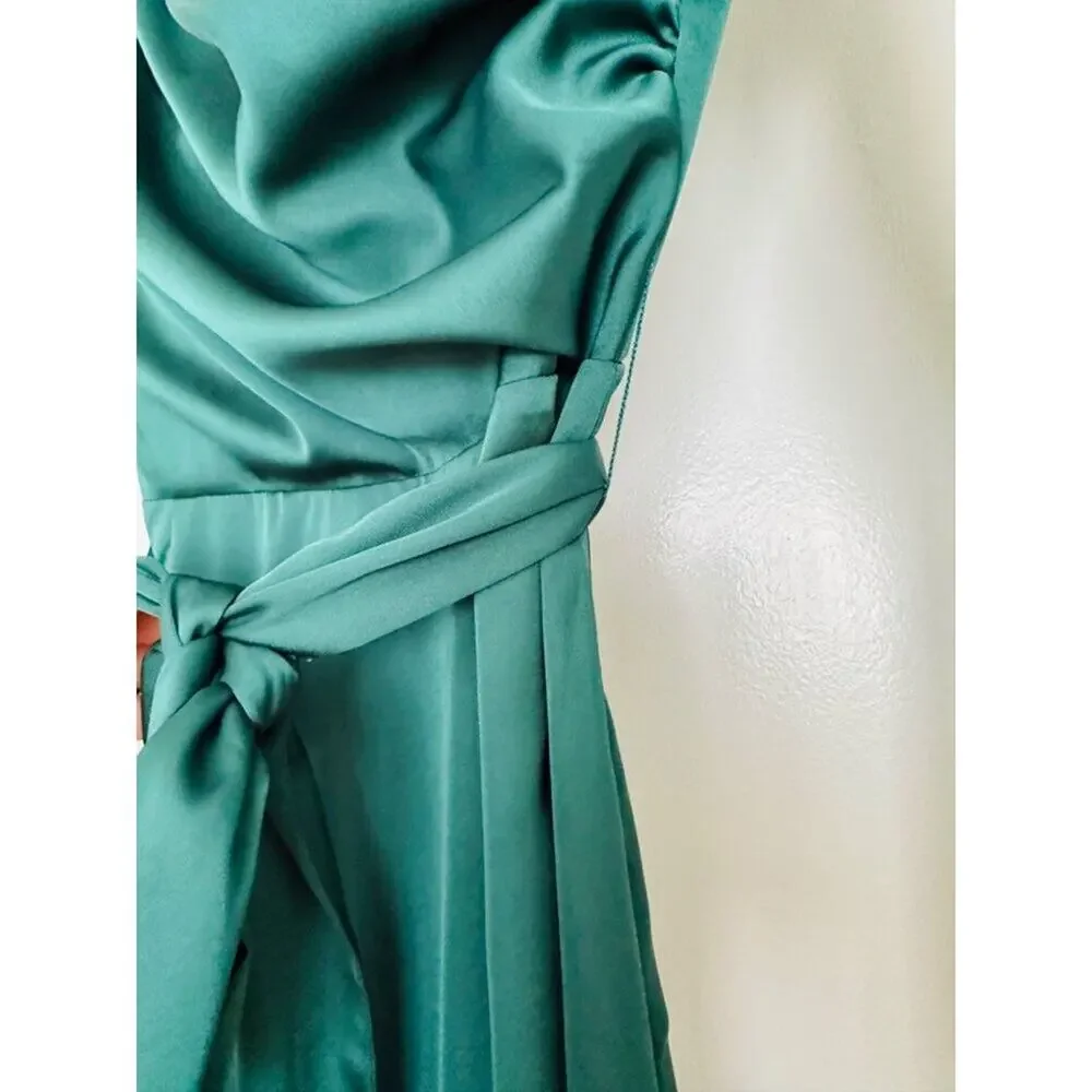 NWT Alexa Admor Emerald Green Long Sleeve High Neck Midi Dress sz 2 - Picture 9 of 10